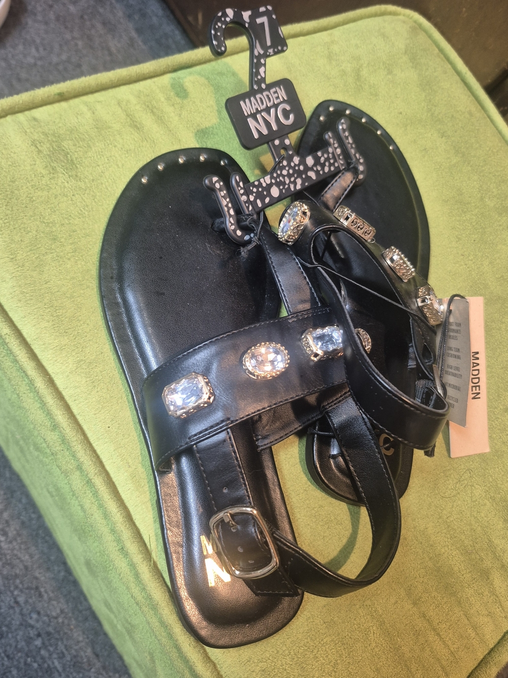 Madden NYC Women's Black Jeweled Leather Sandals